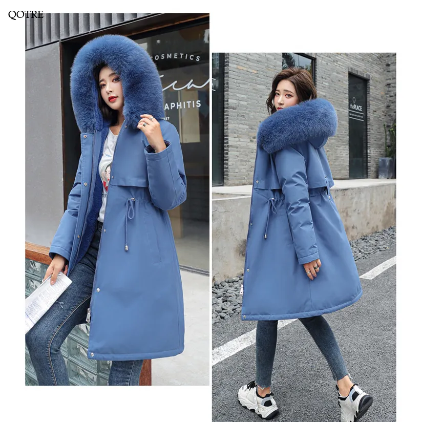 Fleece-Lined Thigh-Length Fur Collar Parka
