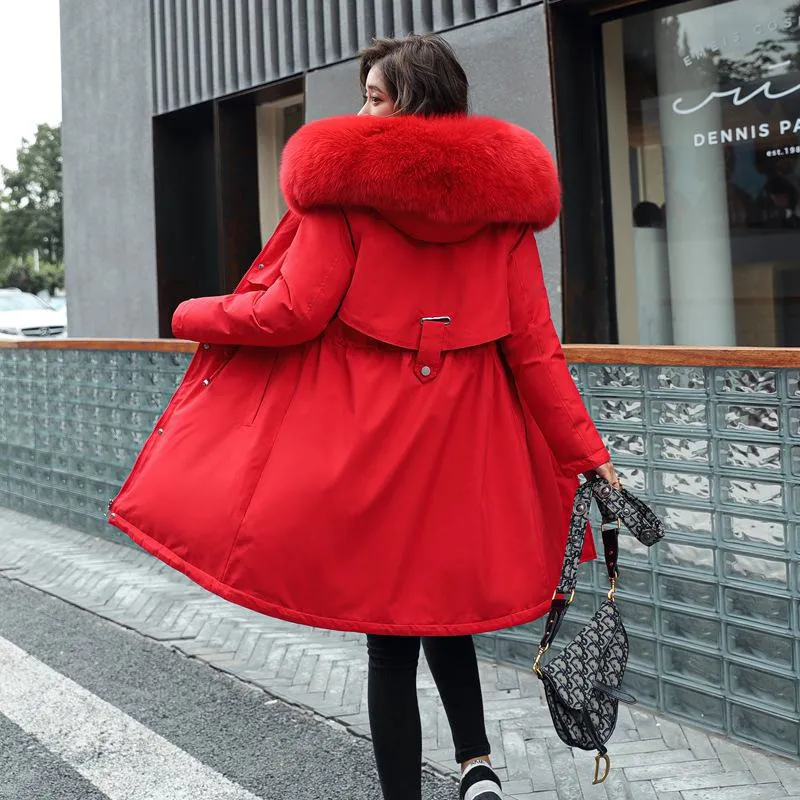 Fleece-Lined Thigh-Length Fur Collar Parka