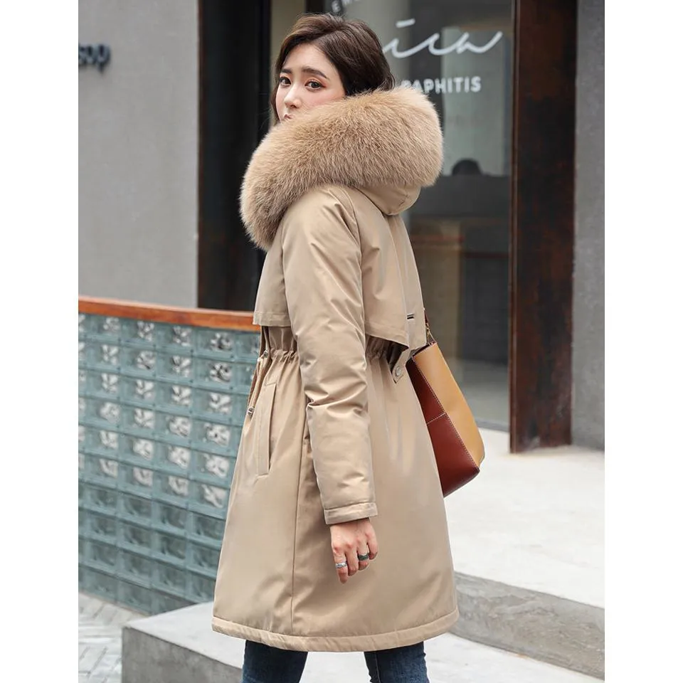 Fleece-Lined Thigh-Length Fur Collar Parka