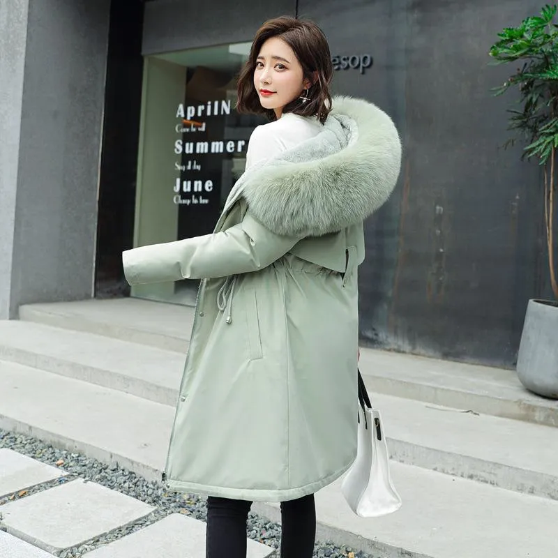 Fleece-Lined Thigh-Length Fur Collar Parka