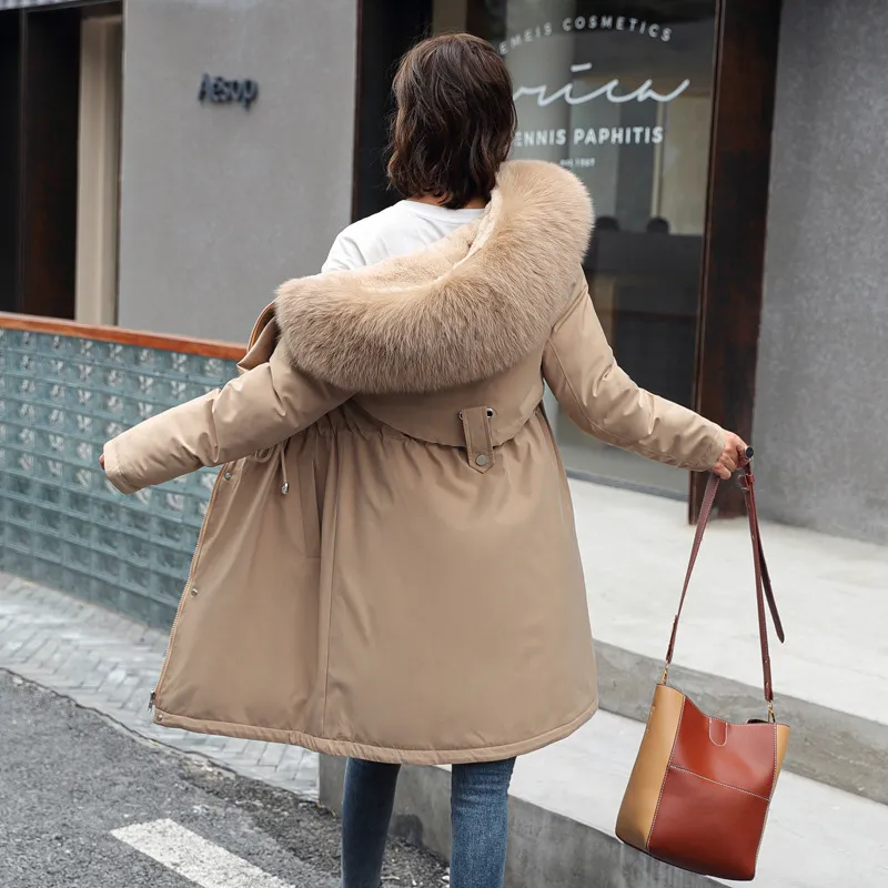 Fleece-Lined Thigh-Length Fur Collar Parka