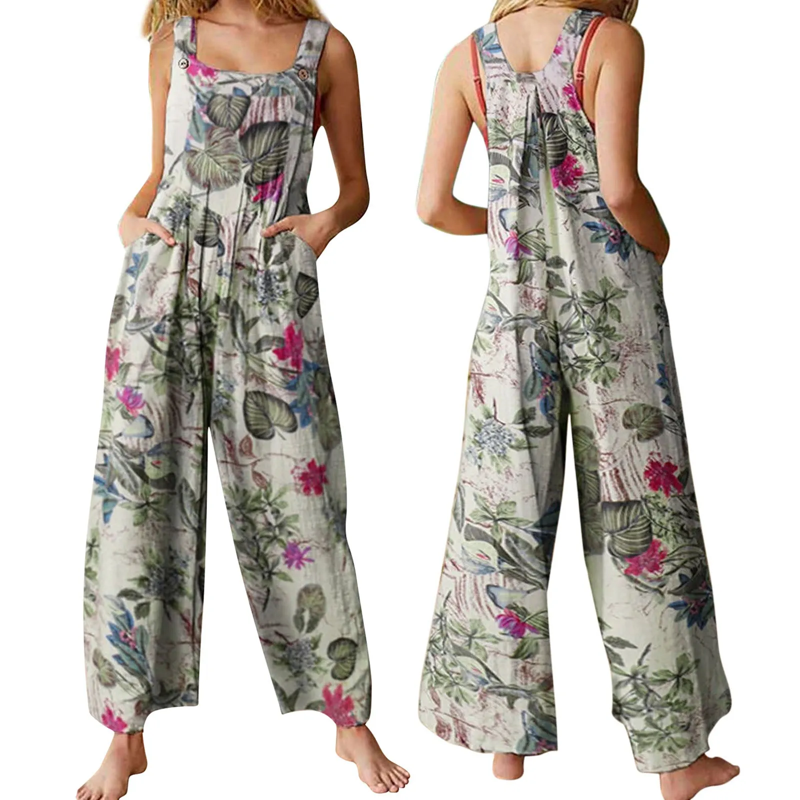 Funki Buys | Pants | Women's Boho Loose Fit Wide Leg Romper