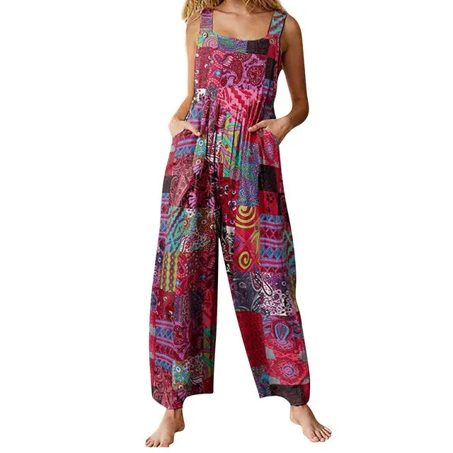 Funki Buys | Pants | Women's Boho Loose Fit Wide Leg Romper