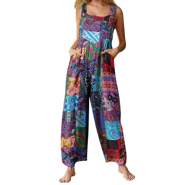 Funki Buys | Pants | Women's Boho Loose Fit Wide Leg Romper