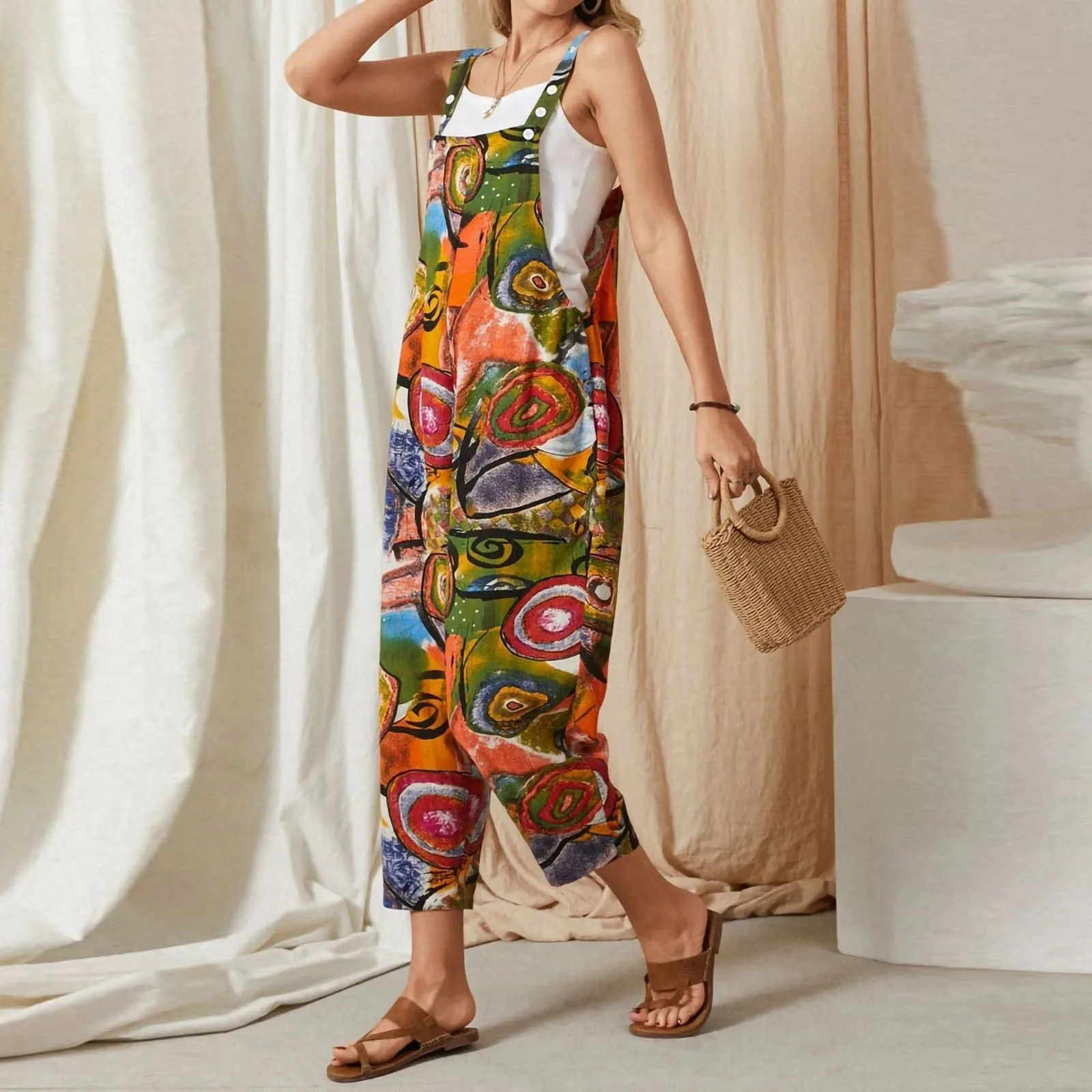 Funki Buys | Pants | Women's Boho Loose Fit Wide Leg Romper
