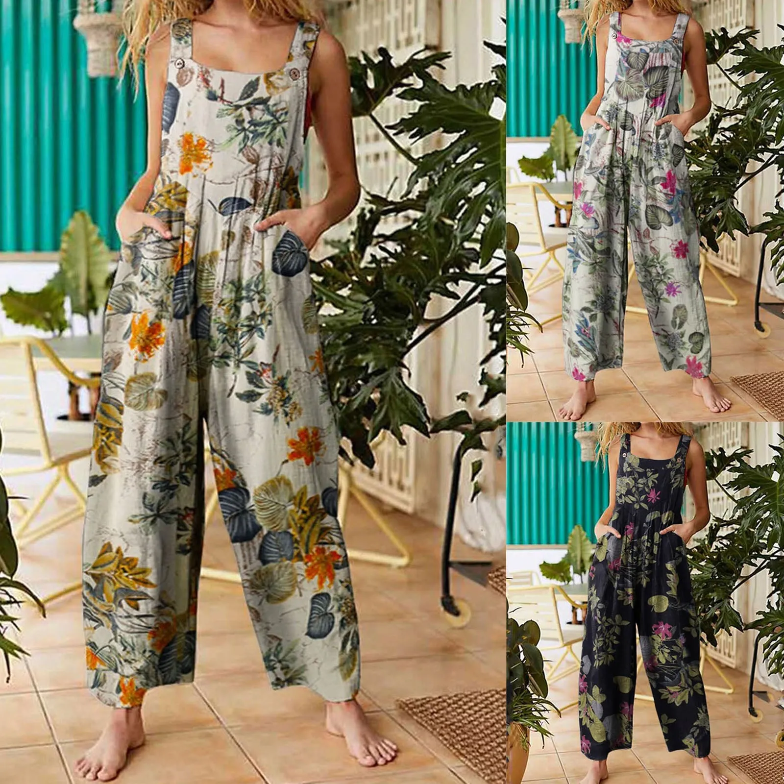 Funki Buys | Pants | Women's Boho Loose Fit Wide Leg Romper