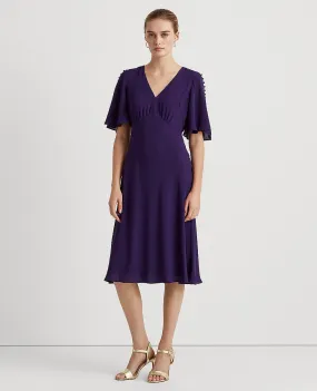 Georgette Flutter-Sleeve Dress In Purple
