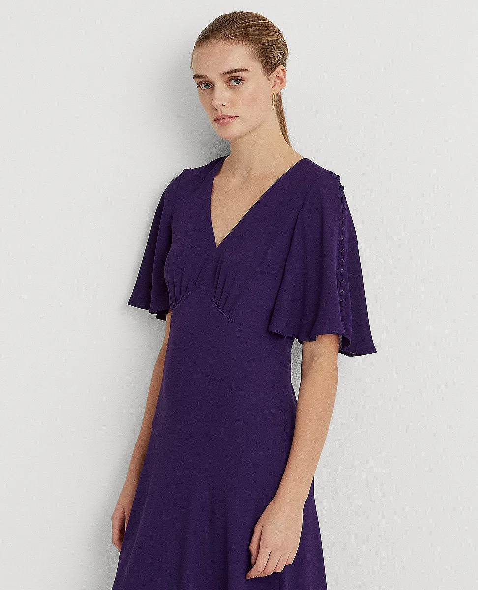 Georgette Flutter-Sleeve Dress In Purple