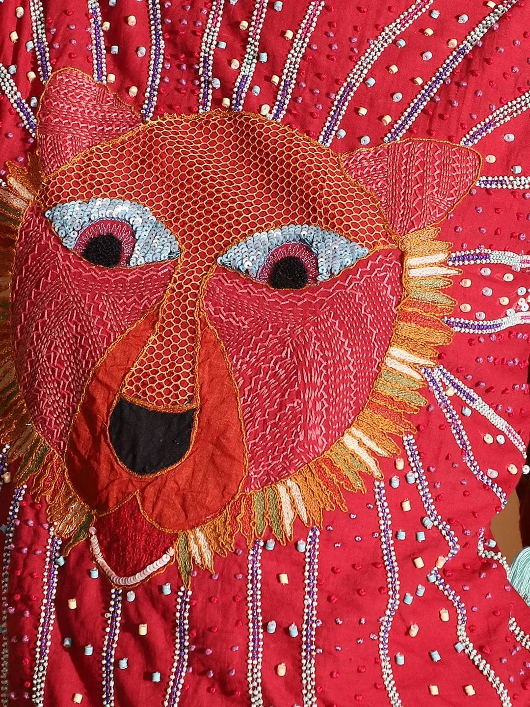 Gond Artwork Top & Skirt - Red