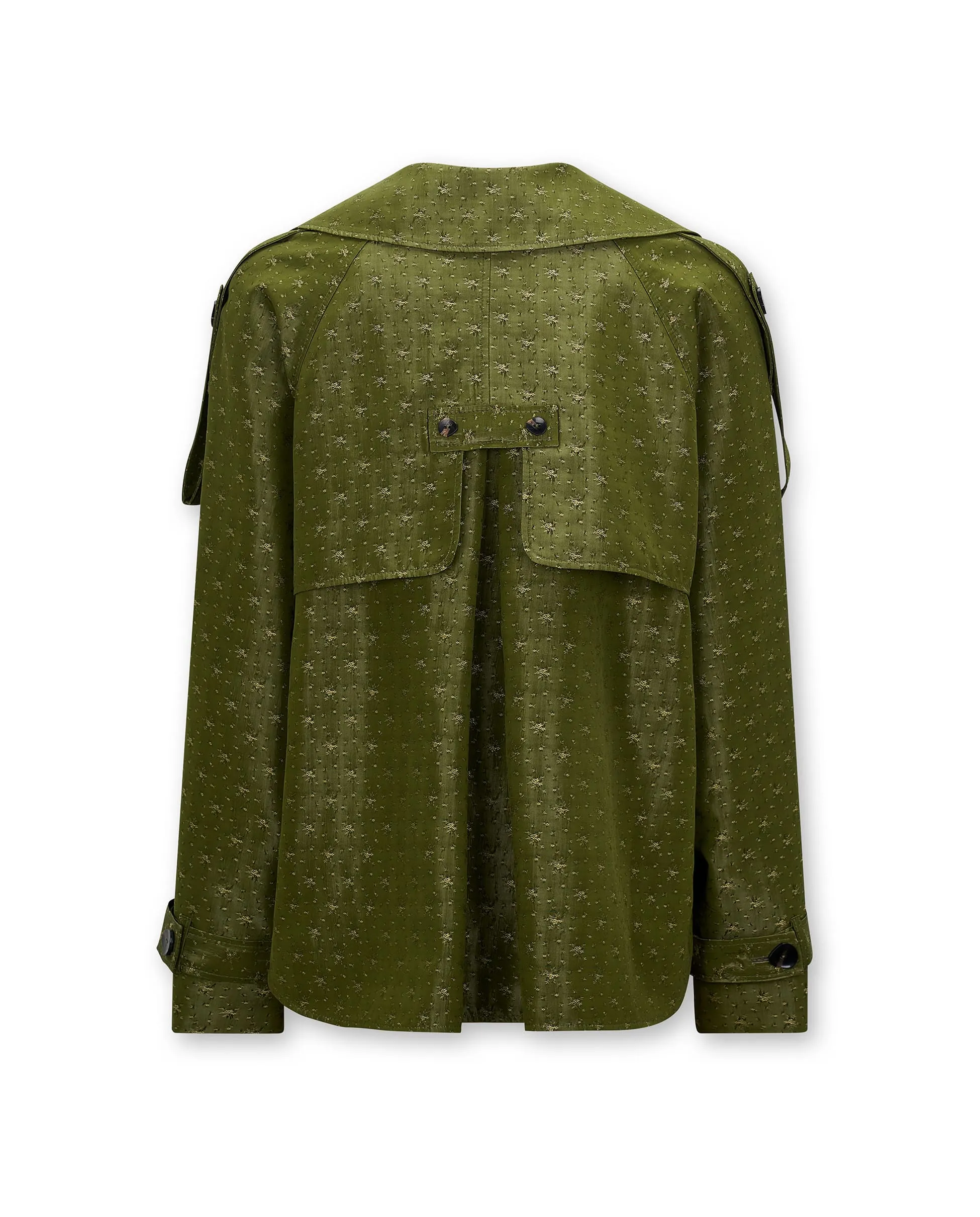 HAMA | Green & Gold Flower Jacquard Short Trench Coat