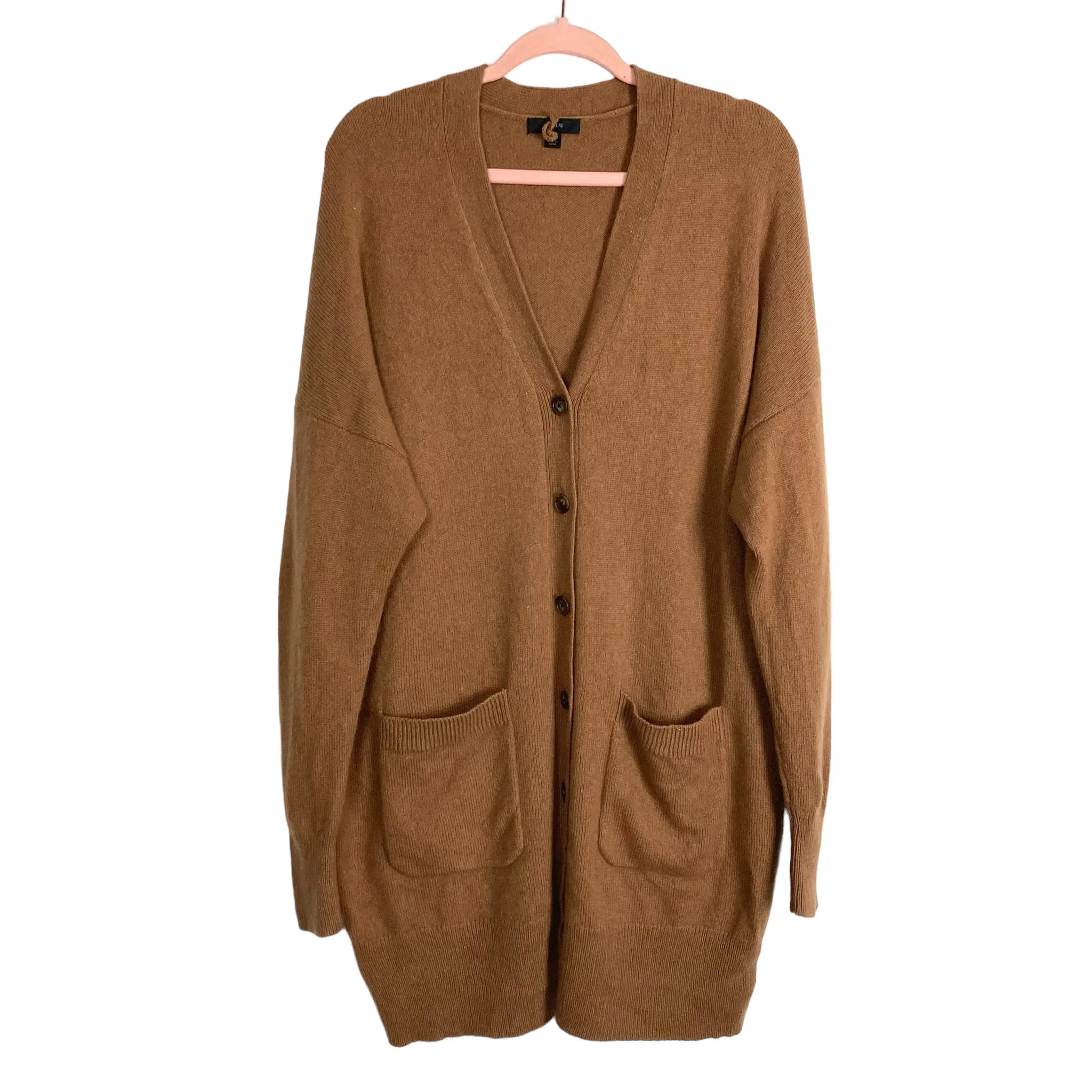 J. Crew Brown Cashmere Wool Blend Button Cardigan Sweater Dress-Size L