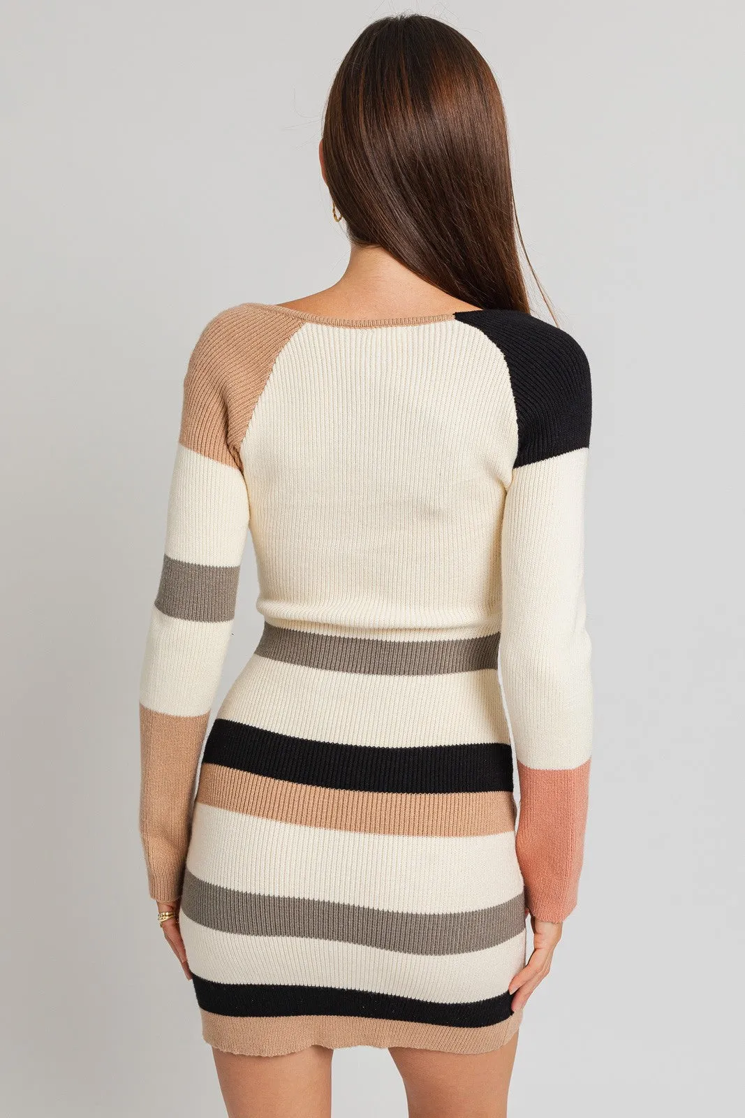 Jessie Long Sleeve Striped Sweater Dress White Multi