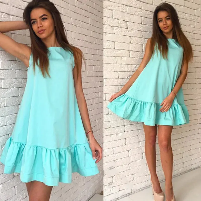 Jocoo Jolee 2024 Summer Solid Beach Chiffon Dress Women Casual Sleeveless Ruffled Loose Mini Dress Elegant Vestidos Clothing