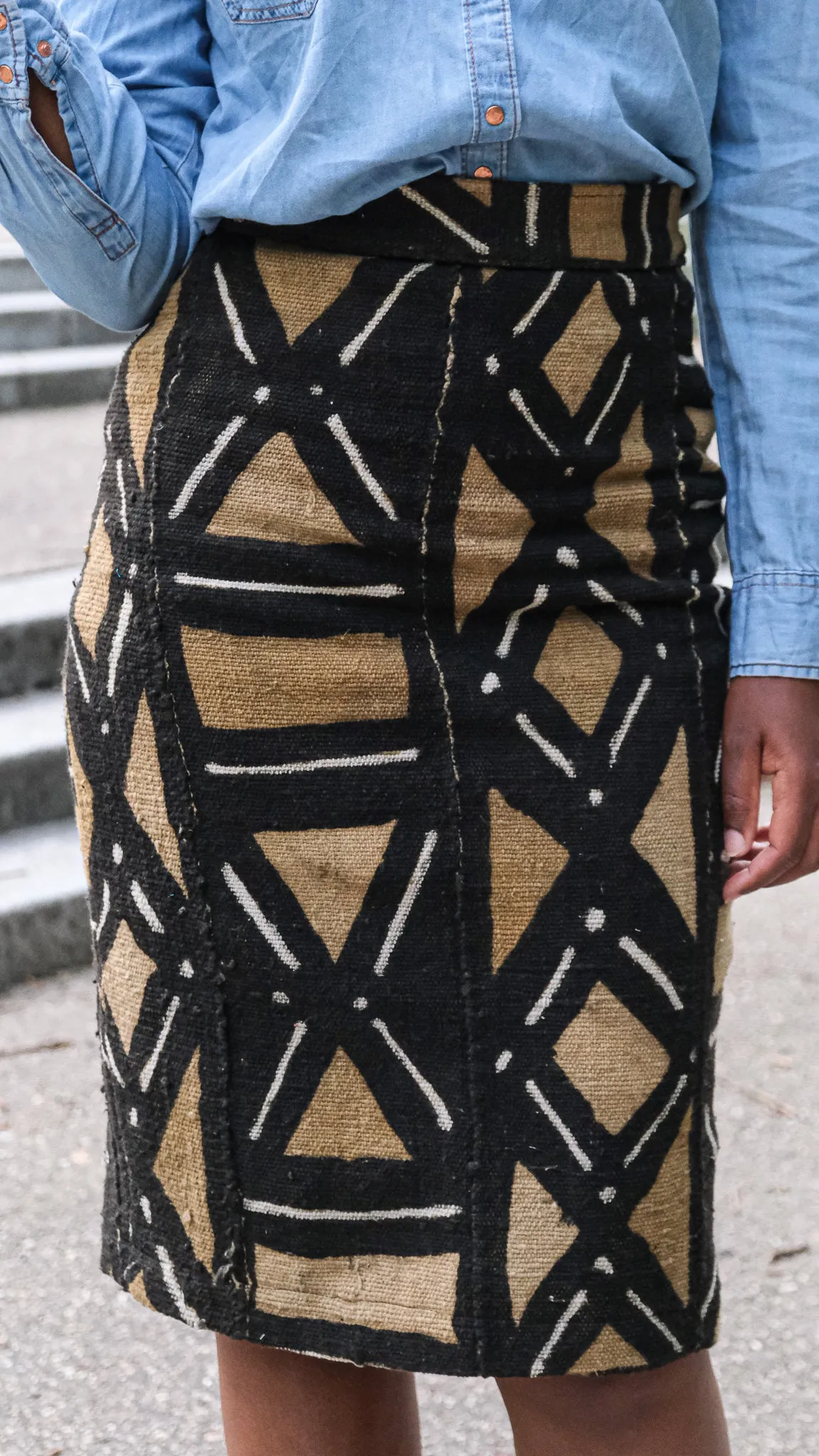 Jupe Crayon Taille Haute "Kaarta" en Bogolan - Tailles S, M et L Disponibles