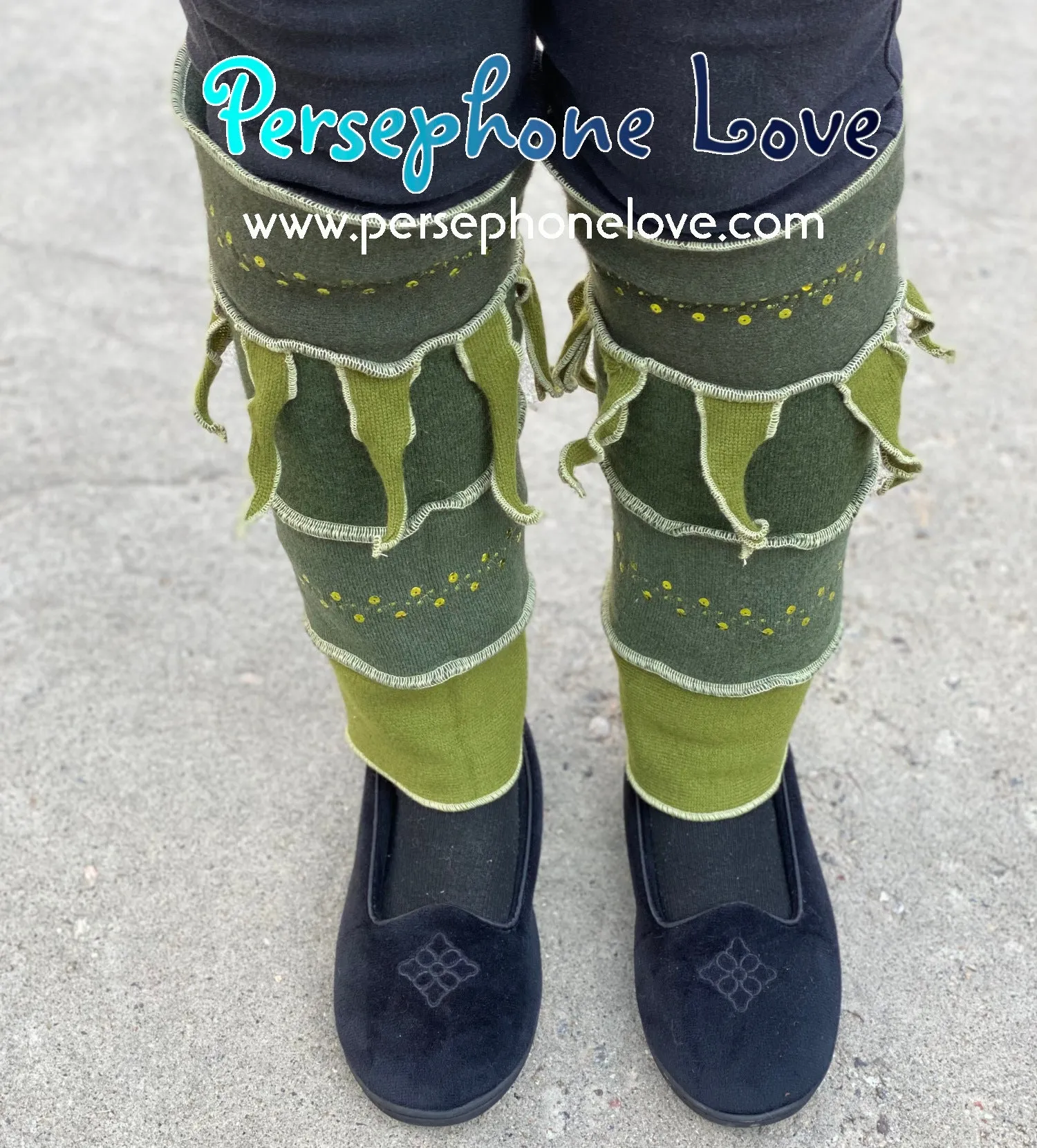 Katwise-inspired green 100% felted cashmere leg warmers-1476