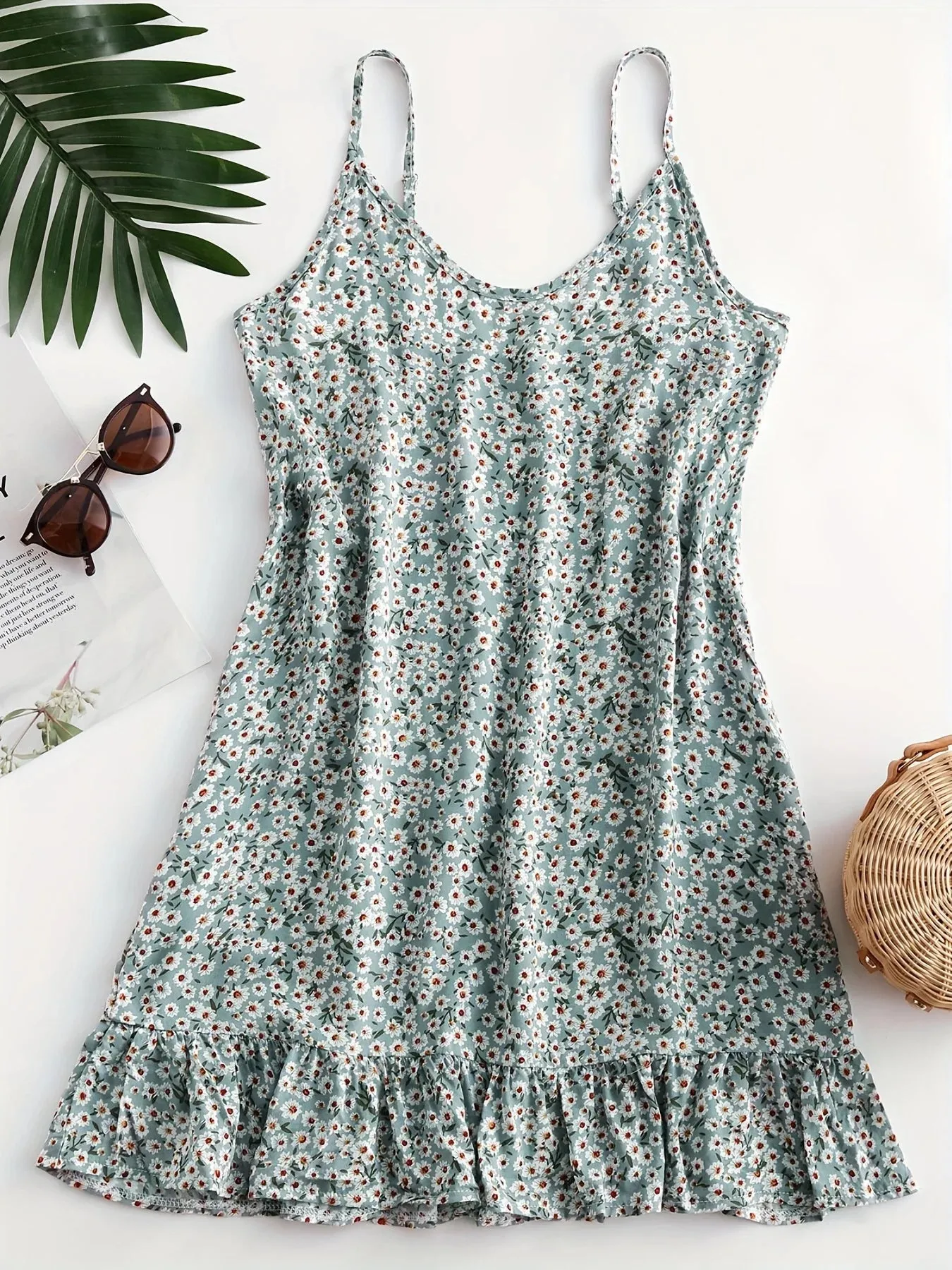 Ladies floral sling holiday lotus leaf skirt dress women's jumpsuit