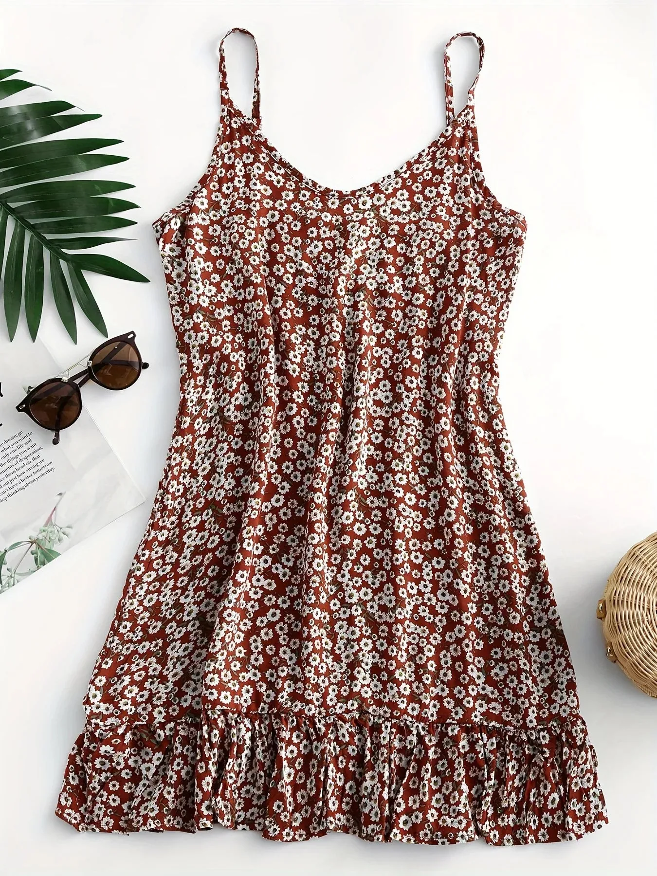 Ladies floral sling holiday lotus leaf skirt dress women's jumpsuit