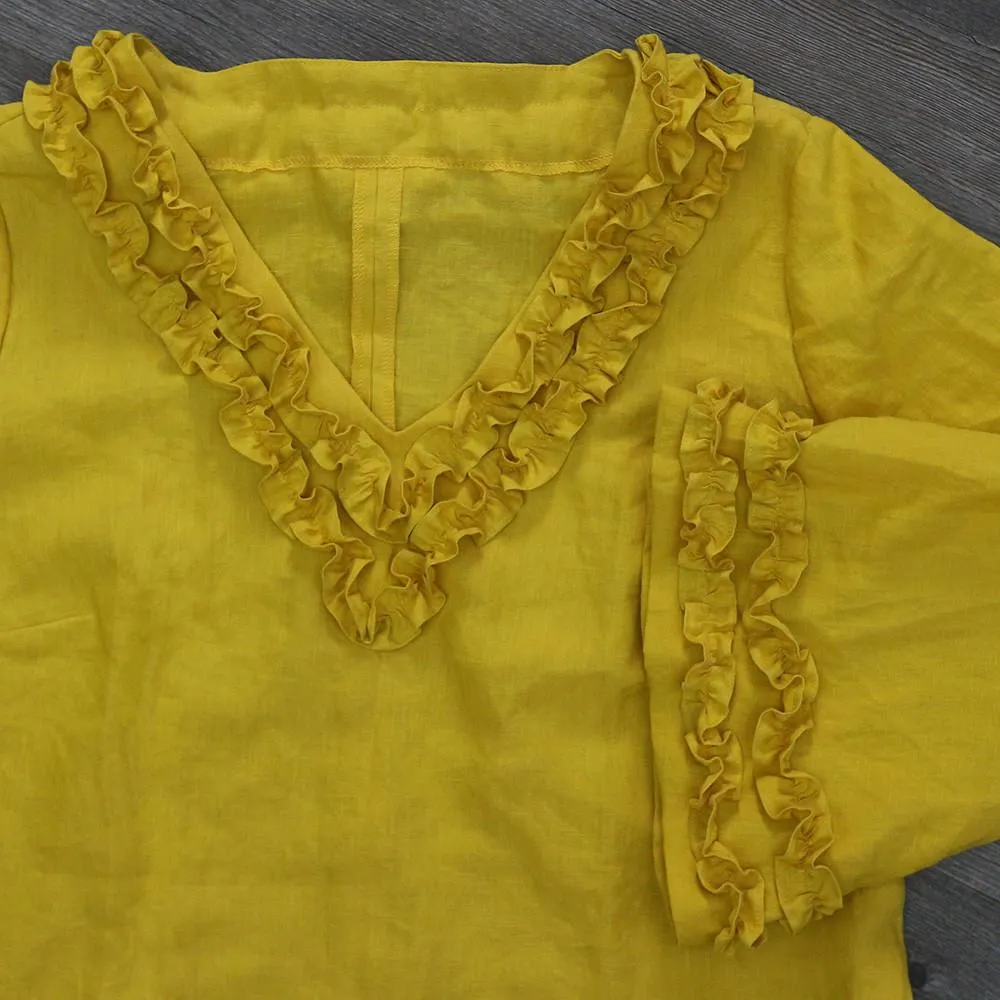 Long Ruffled Linen Night Dress