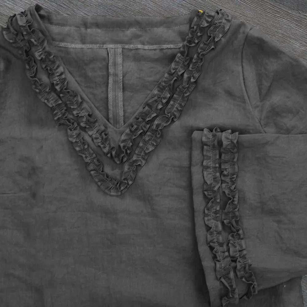 Long Ruffled Linen Night Dress