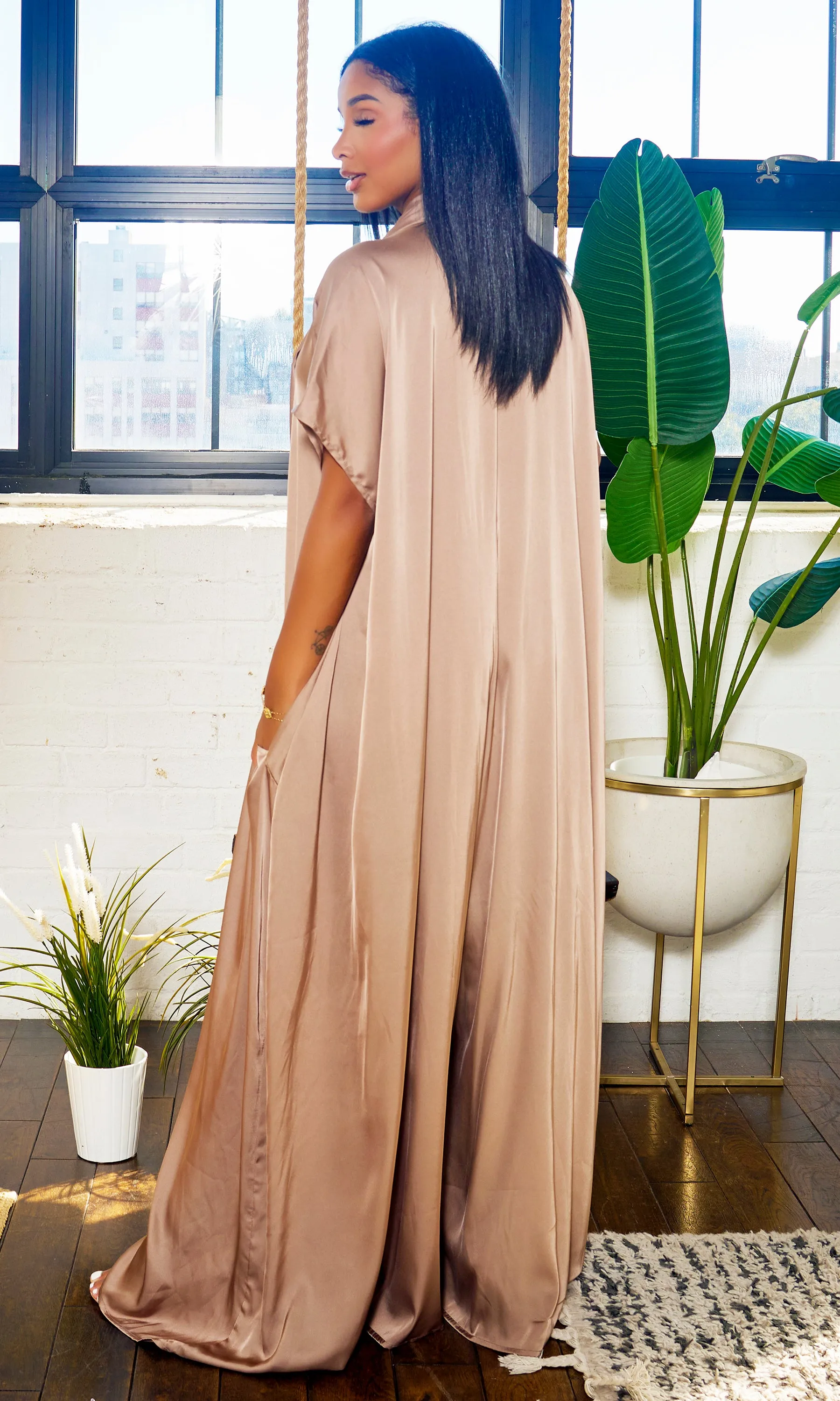 Luxe Drape Loose Fit Jumpsuit - Bronze