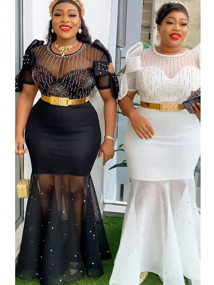 Luxurious African Inspired Wedding Party Dresses: Diamond-Adorned Bodycon Maxi Robes for Elegant Womens Dress