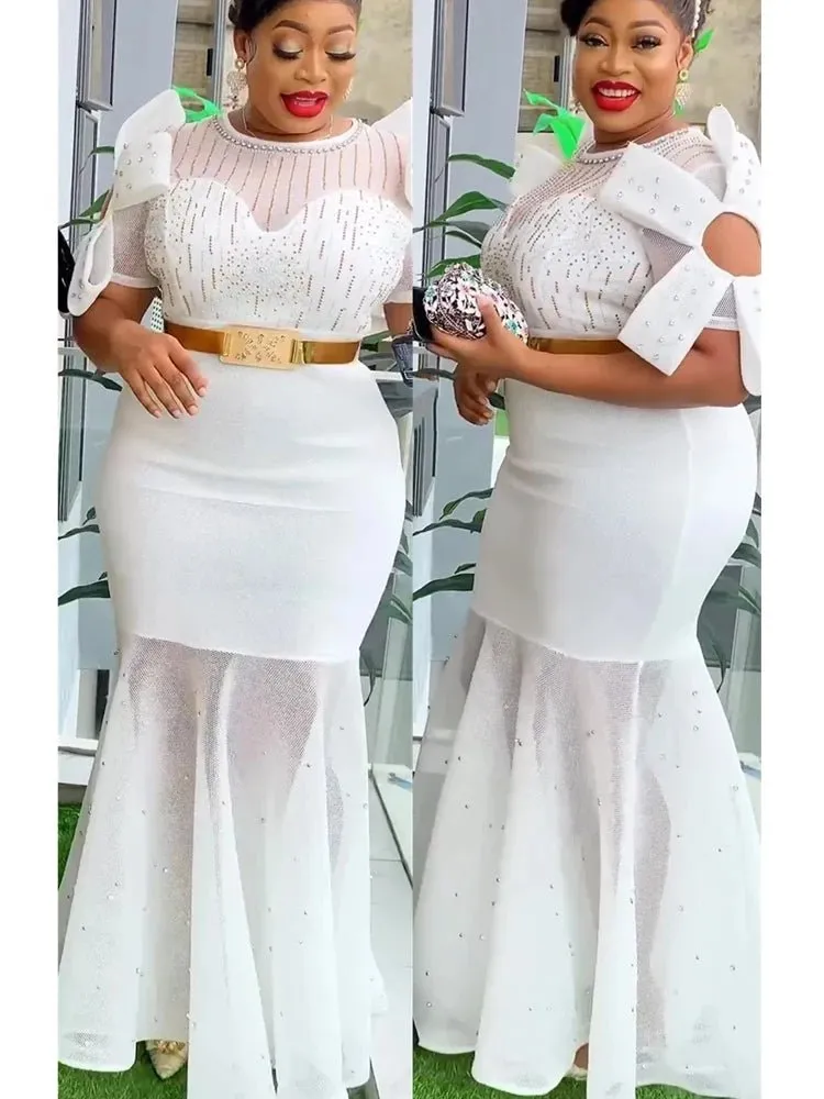 Luxurious African Inspired Wedding Party Dresses: Diamond-Adorned Bodycon Maxi Robes for Elegant Womens Dress
