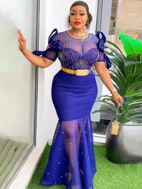 Luxurious African Inspired Wedding Party Dresses: Diamond-Adorned Bodycon Maxi Robes for Elegant Womens Dress