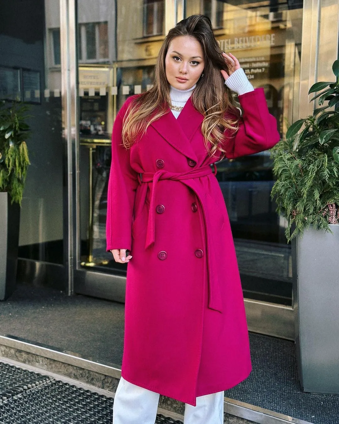 Magenta Wool Belted Coat