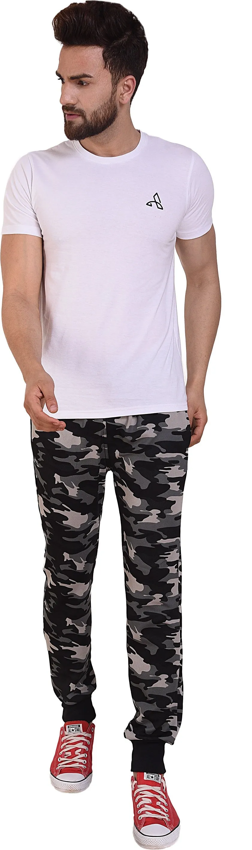 Men Camouflage Black Track Pants (Pack of 1)