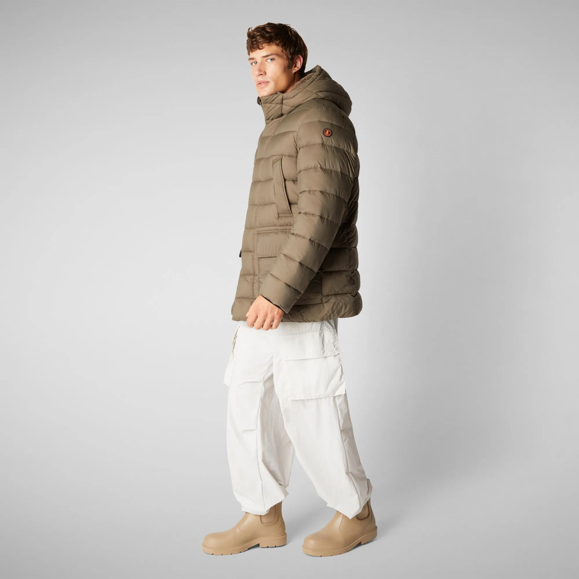 Men's  animal free hooded Animal free Puffer jacket Lyle in mud grey