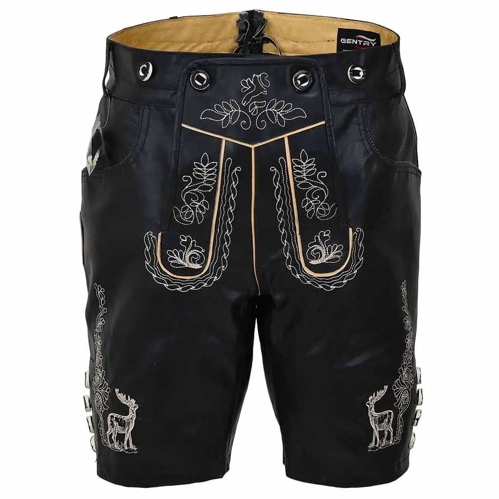 Men's Oktoberfest outfit Authentic Leather Short Black Lederhosen "Albert"