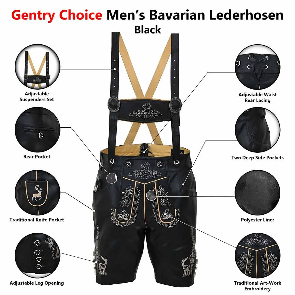 Men's Oktoberfest outfit Authentic Leather Short Black Lederhosen "Albert"