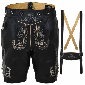 Men's Oktoberfest outfit Authentic Leather Short Black Lederhosen "Albert"