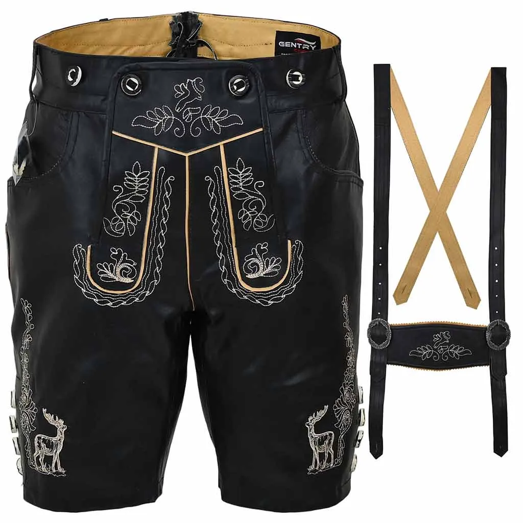 Men's Oktoberfest outfit Authentic Leather Short Black Lederhosen "Albert"