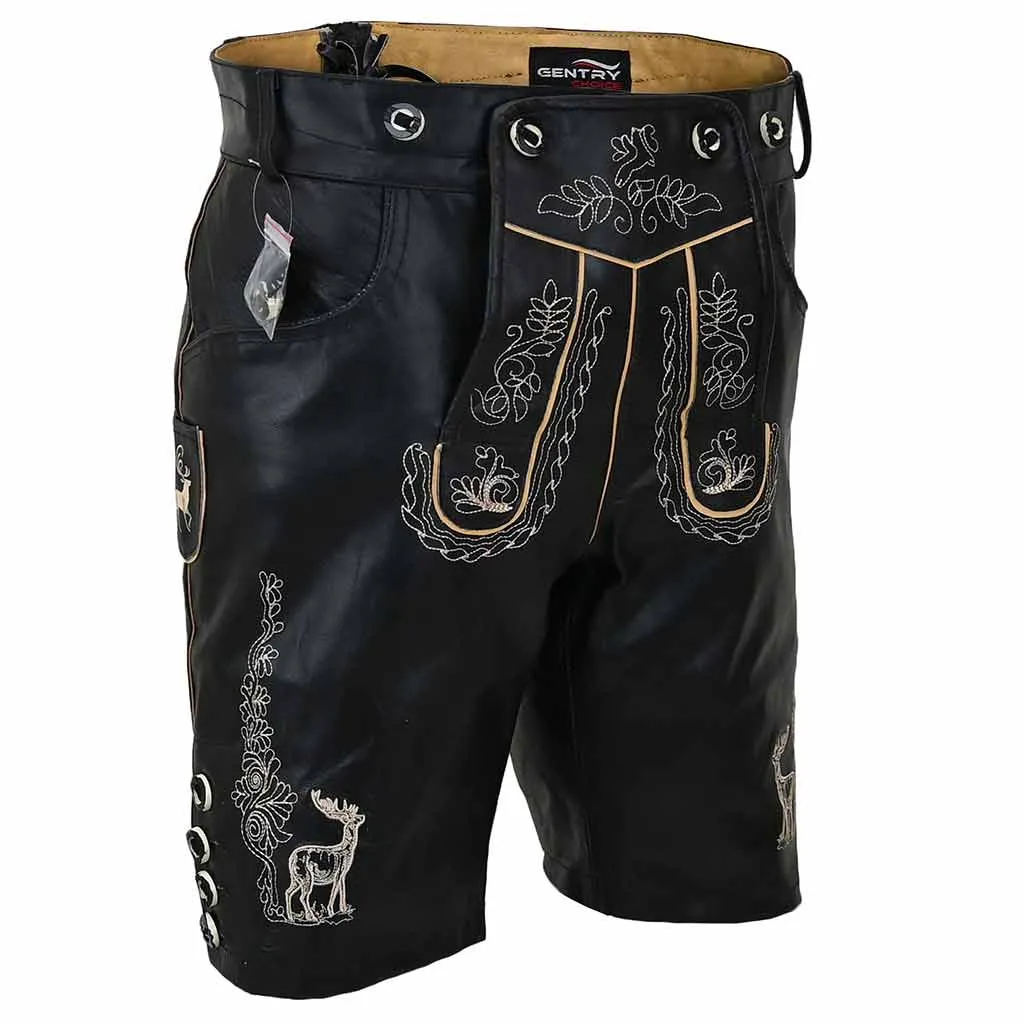 Men's Oktoberfest outfit Authentic Leather Short Black Lederhosen "Albert"