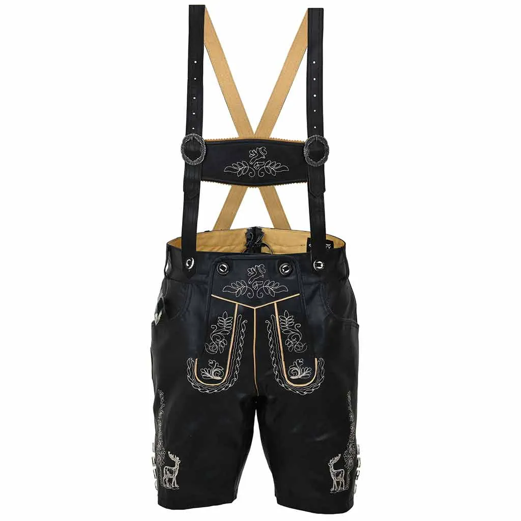 Men's Oktoberfest outfit Authentic Leather Short Black Lederhosen "Albert"