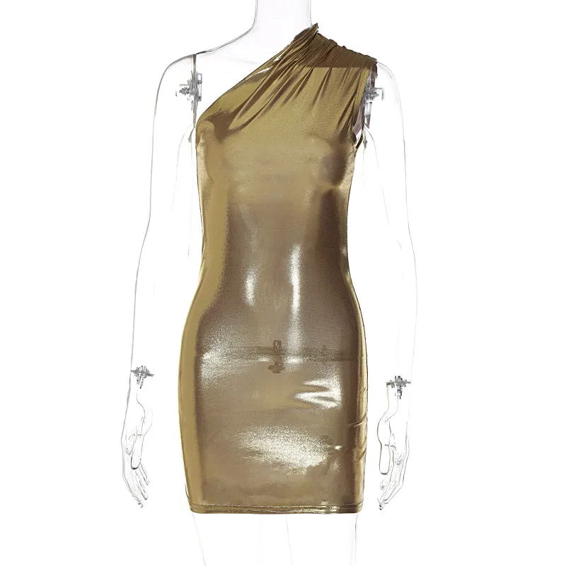 Metallic One Shoulder Mini Dress