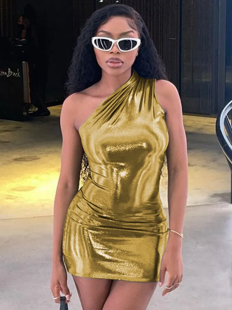Metallic One Shoulder Mini Dress