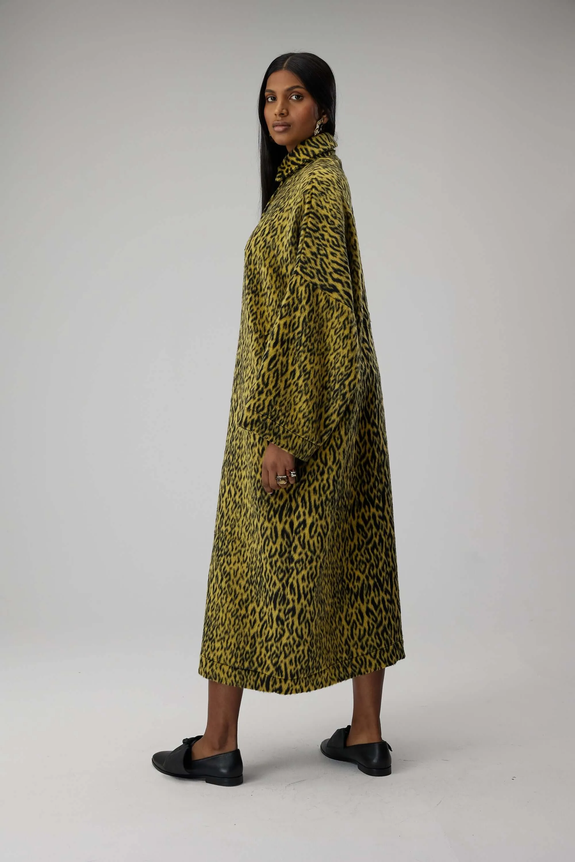 Milo Dress in Yellow Woolen Leopard