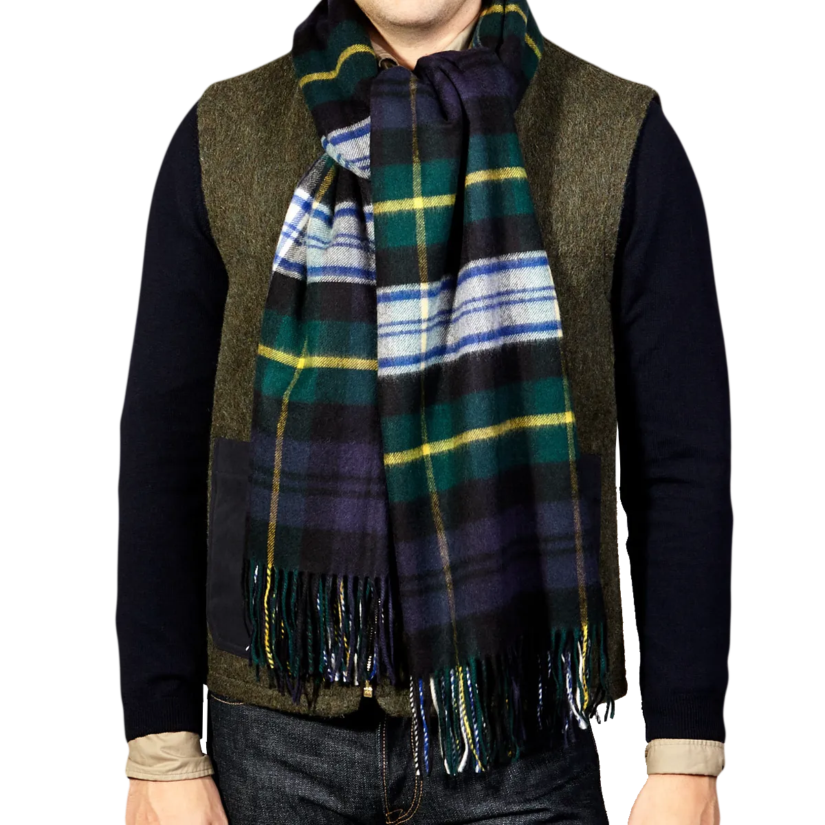 Navy Checked Dress Gordon Cashmere Scarf
