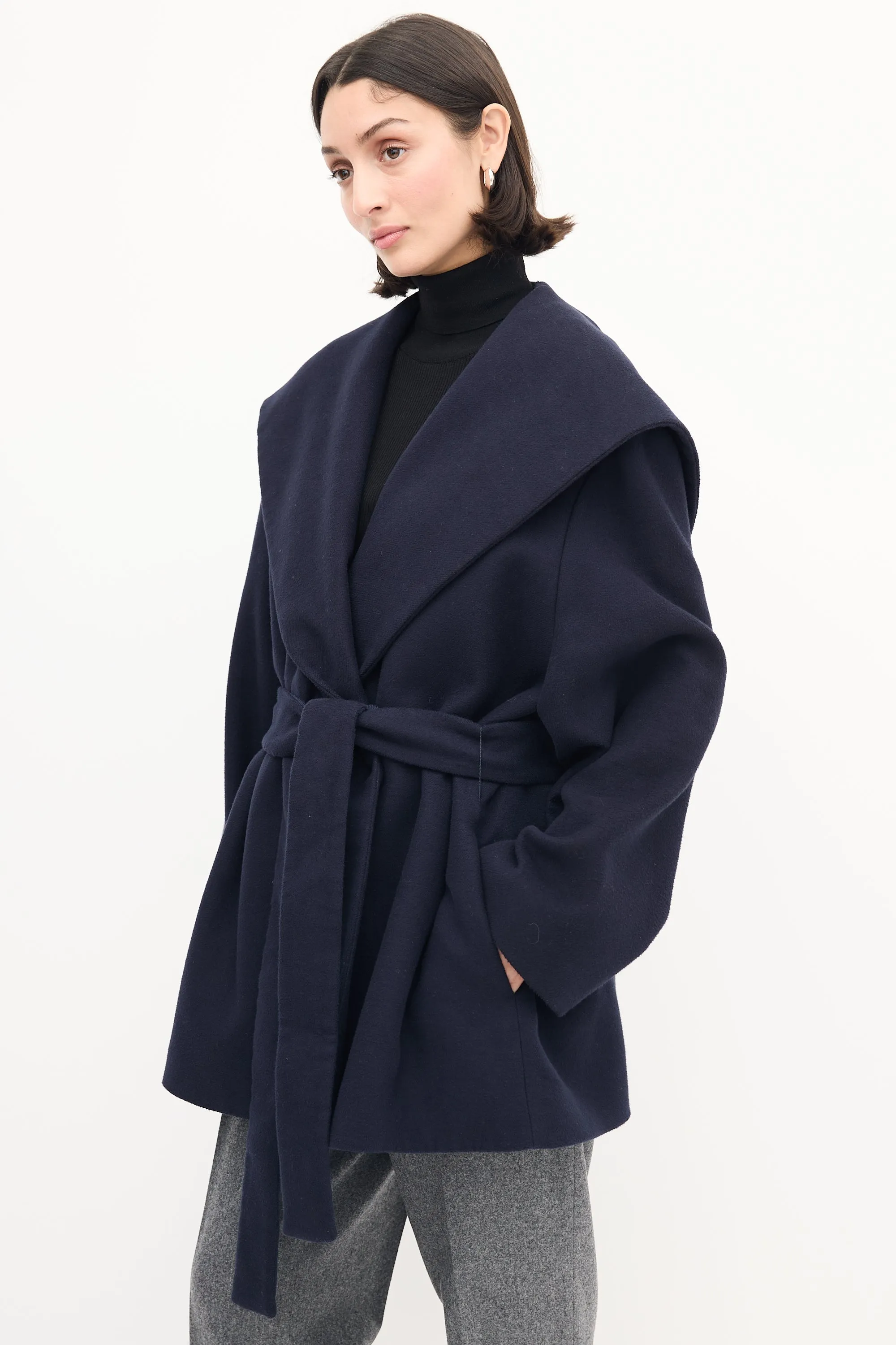 Navy Wool Rayna Hooded Coat