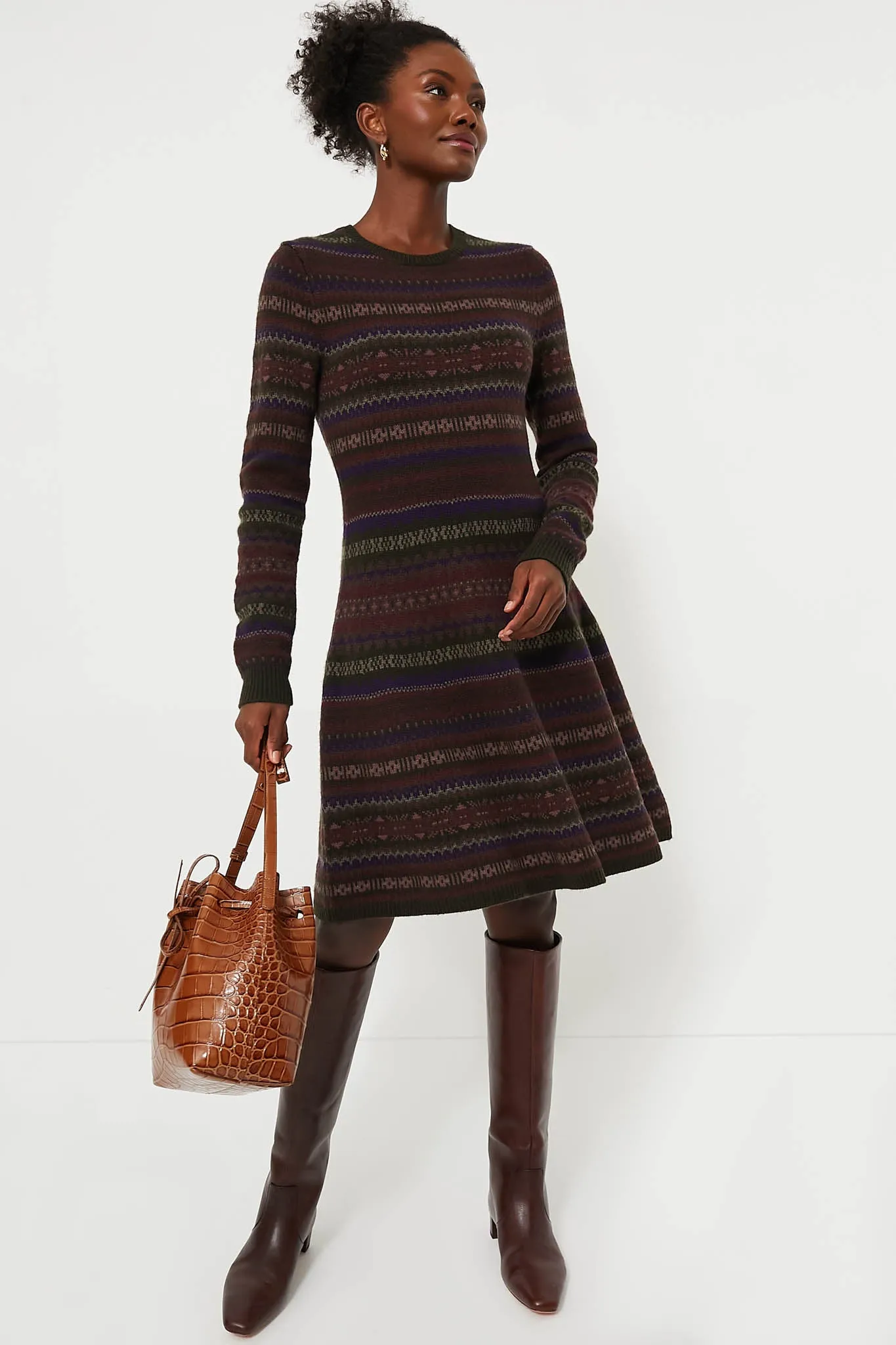 Olive Multi Wool Blended Fair Isle Day Dress