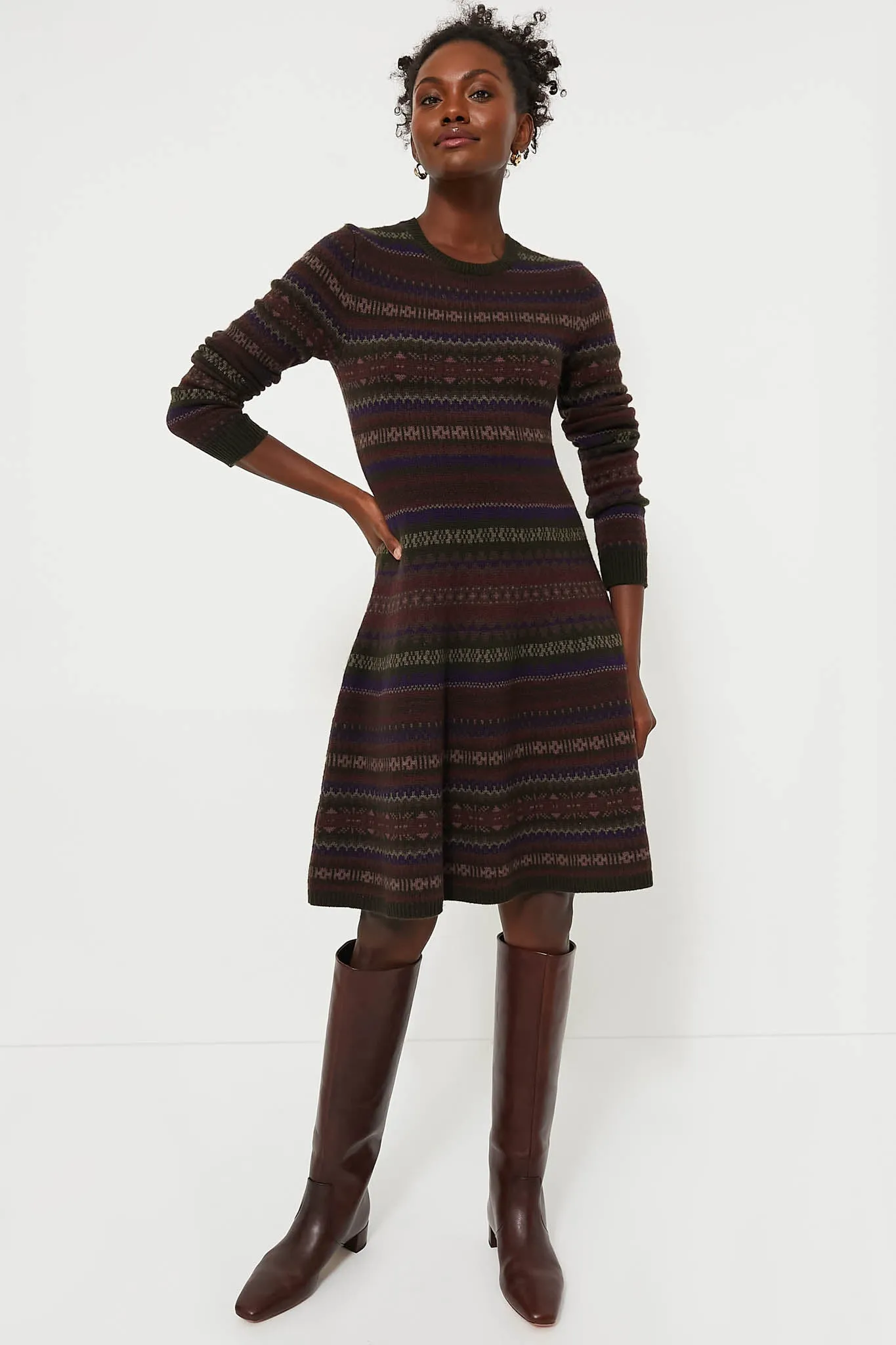 Olive Multi Wool Blended Fair Isle Day Dress