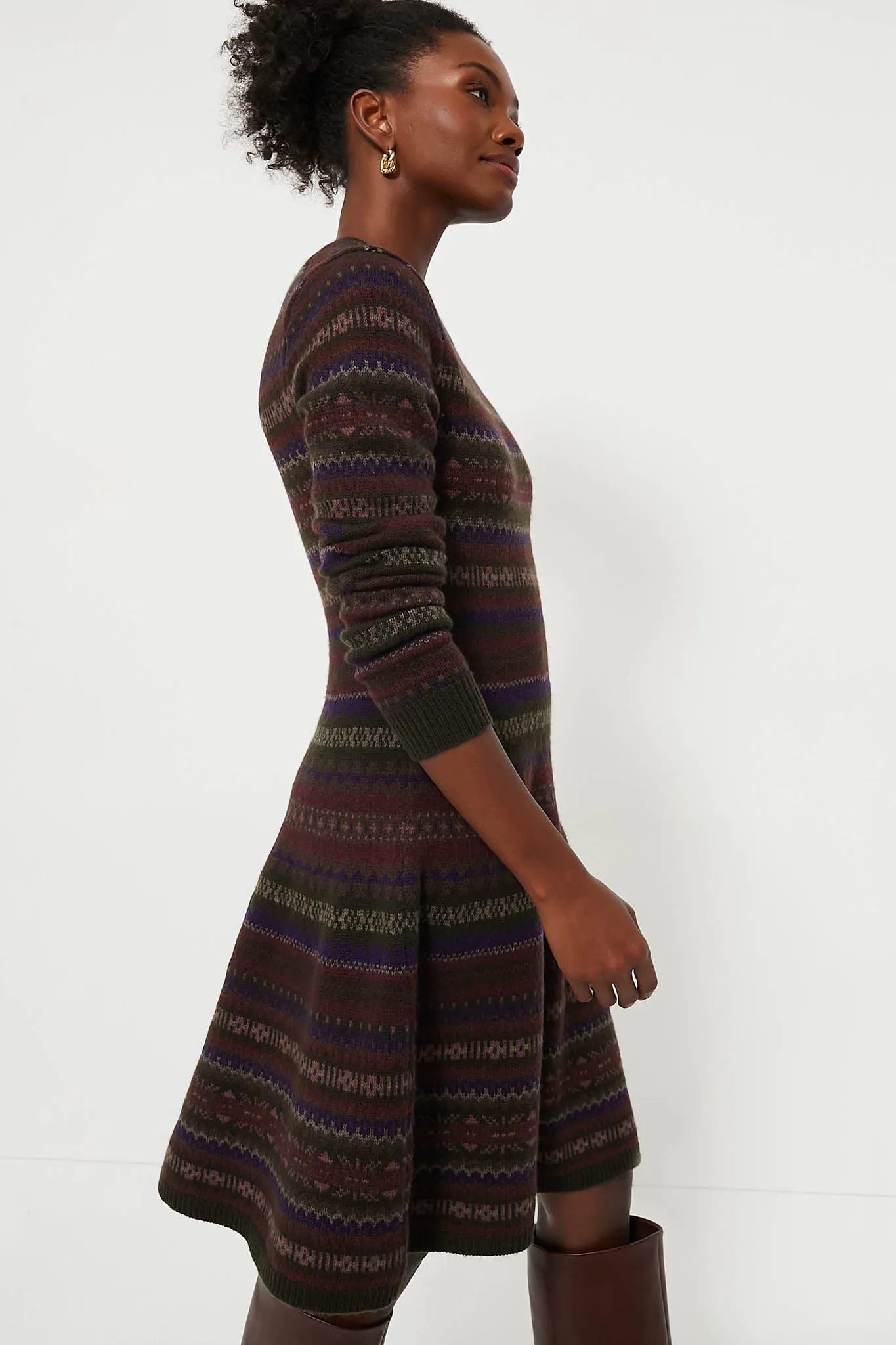 Olive Multi Wool Blended Fair Isle Day Dress