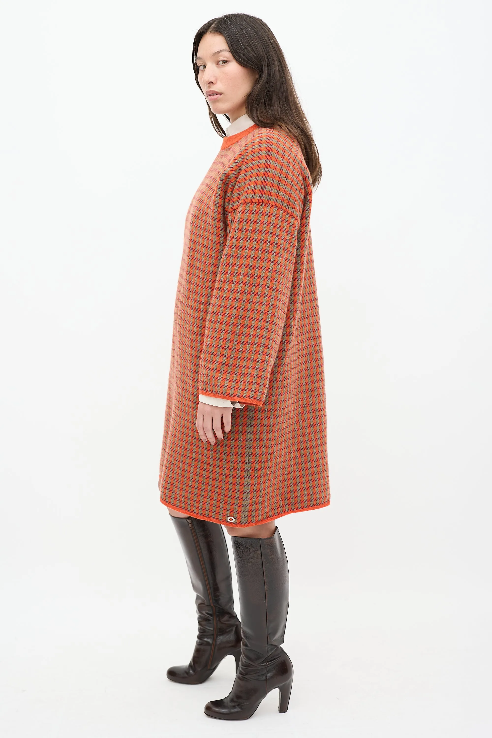 Orange & Multicolour Cashmere Knit Sweater Dress
