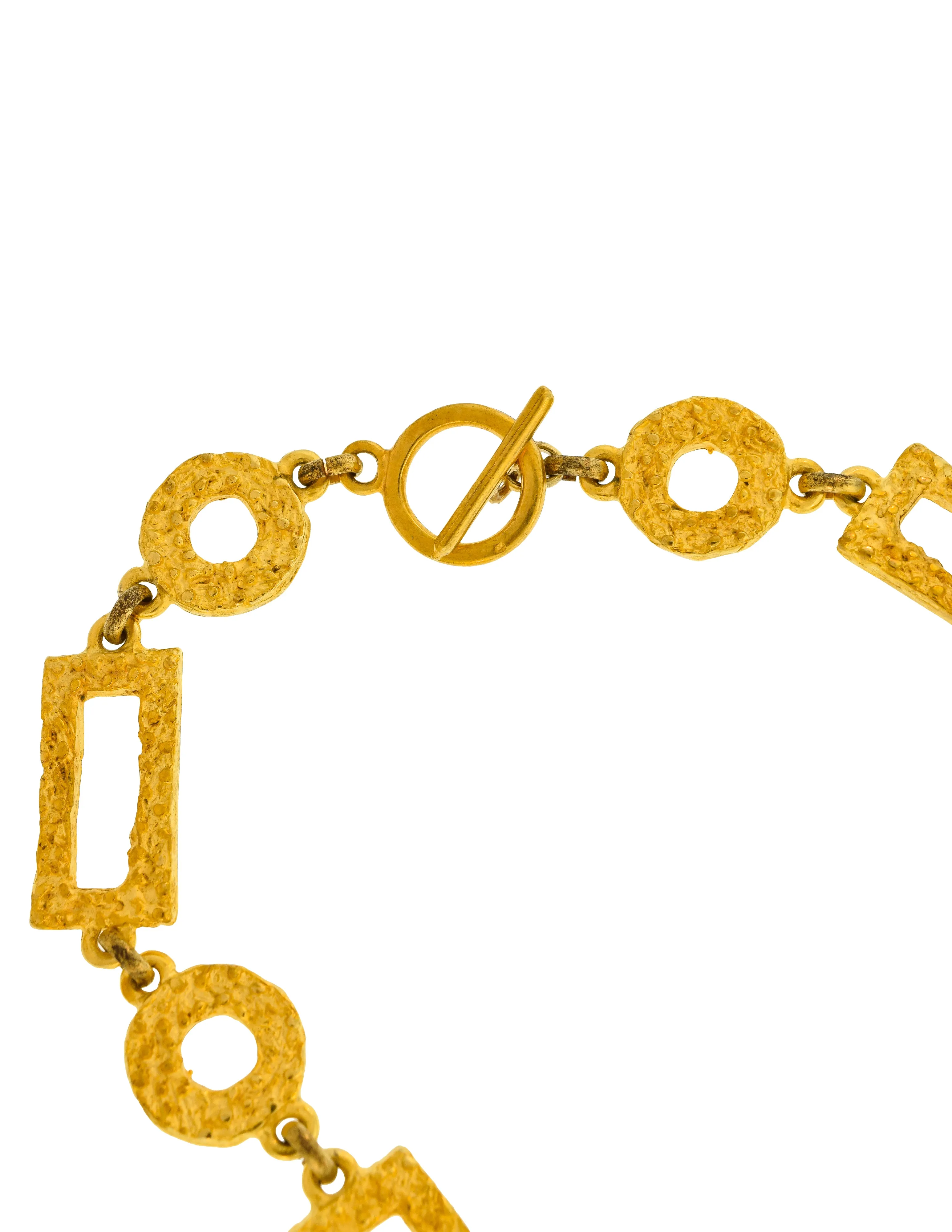 Pierre Cardin Vintage 1970s Artisanal Brushed Gold Textured Geometric Chain Necklace