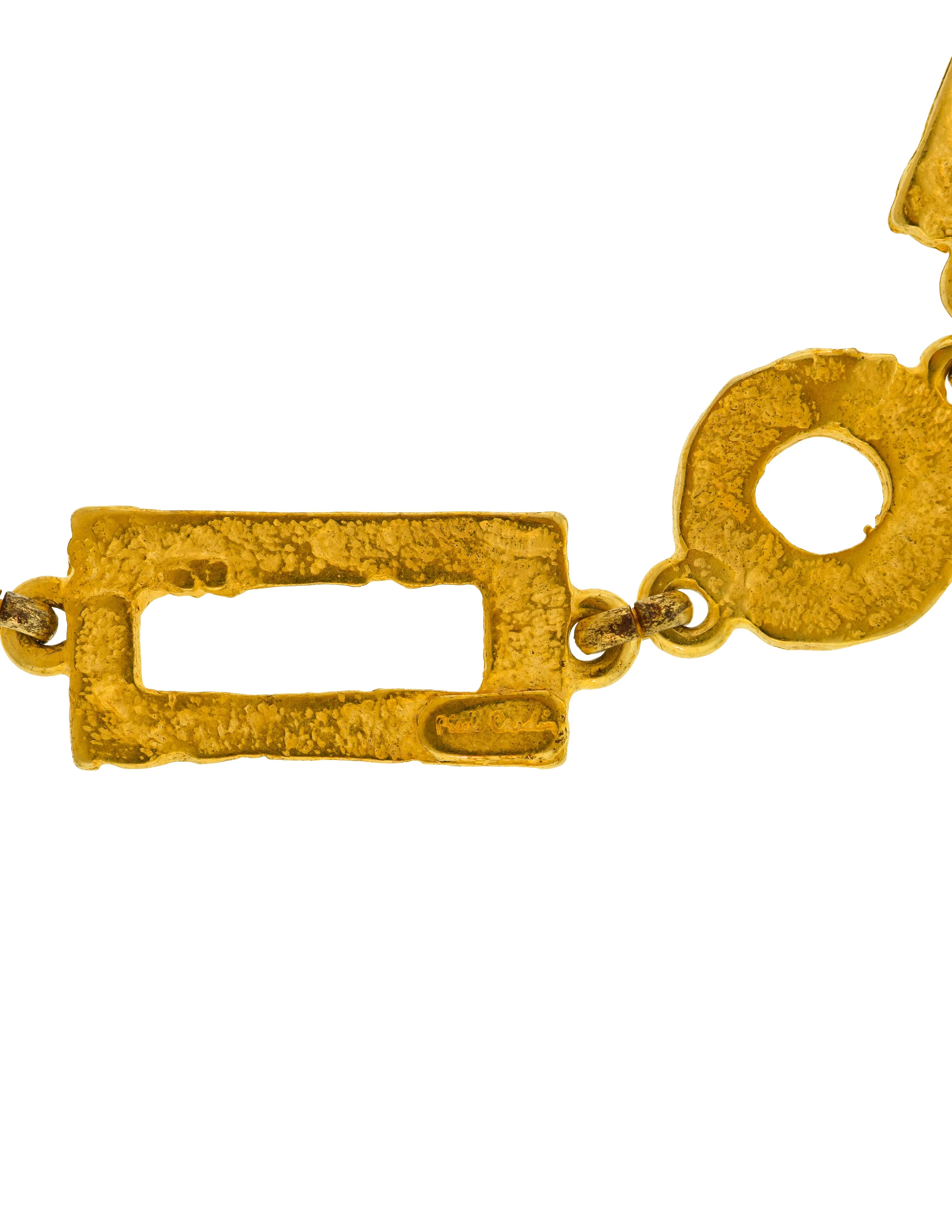 Pierre Cardin Vintage 1970s Artisanal Brushed Gold Textured Geometric Chain Necklace
