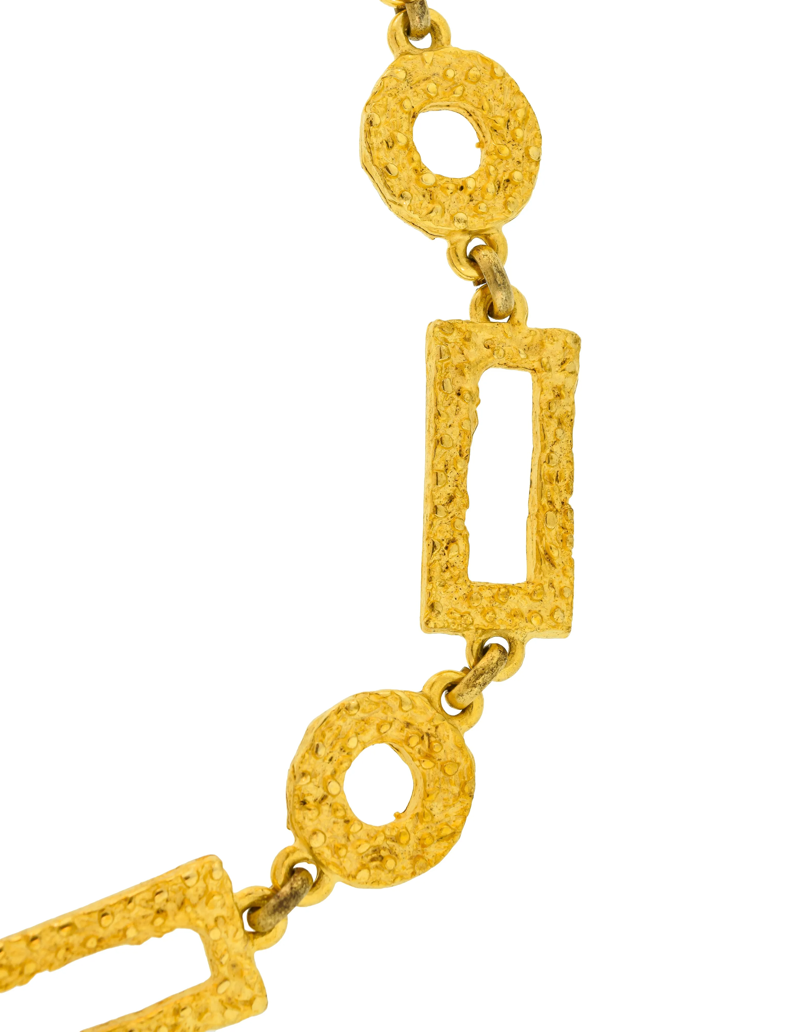 Pierre Cardin Vintage 1970s Artisanal Brushed Gold Textured Geometric Chain Necklace