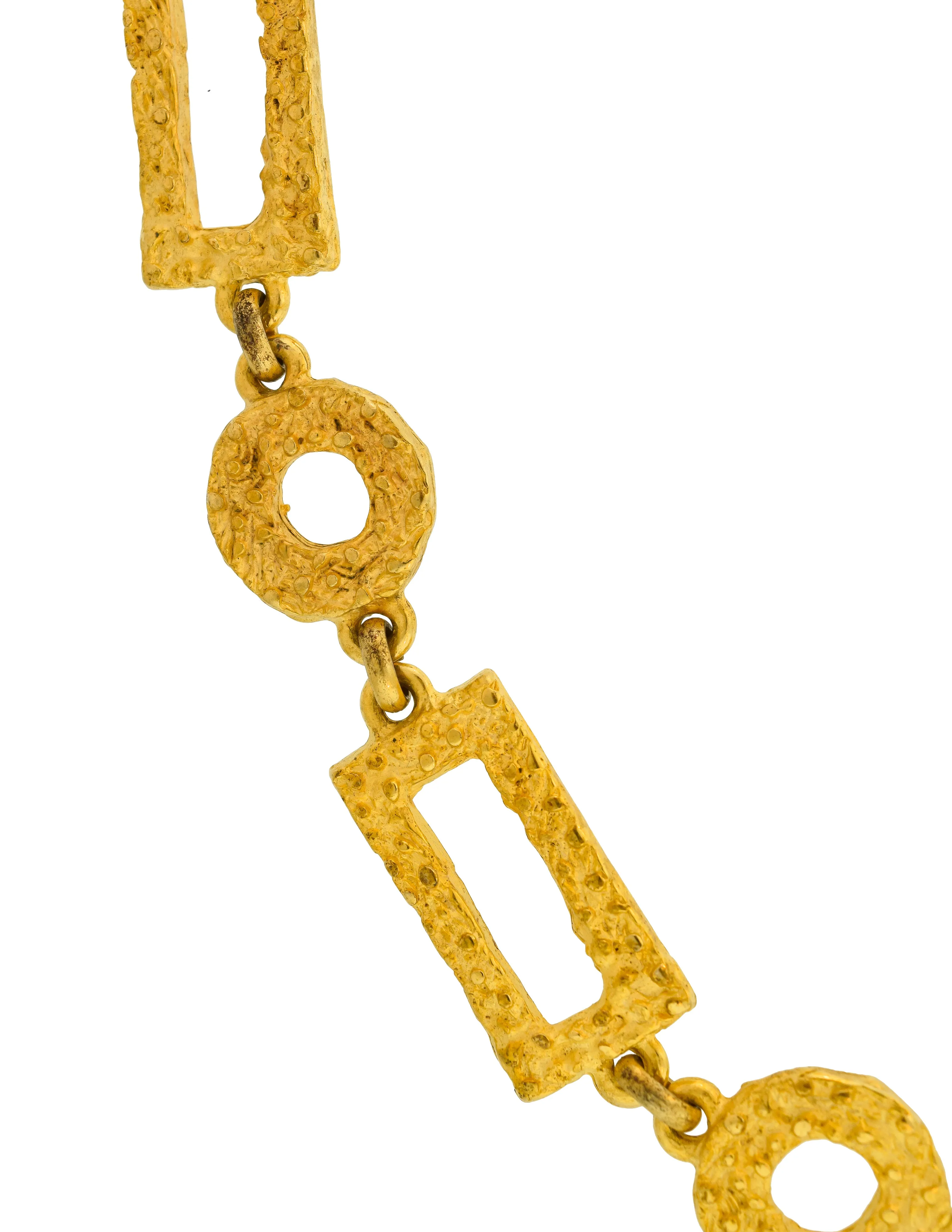 Pierre Cardin Vintage 1970s Artisanal Brushed Gold Textured Geometric Chain Necklace