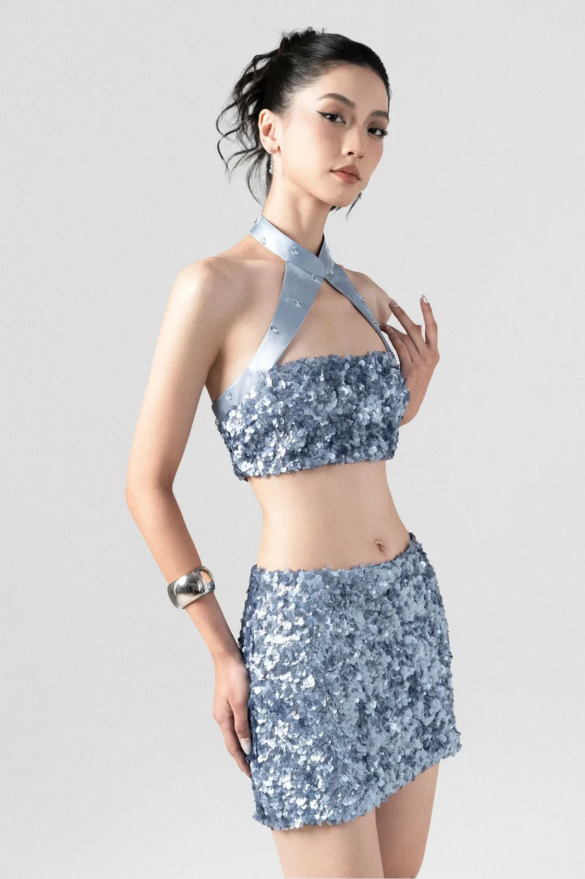 Sequin Cheongsam Neckline Mini Dress